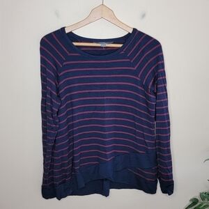 Market & Spruce Navy Burgundy Striped Long Sleeve Tee Faux Crossover Front Large